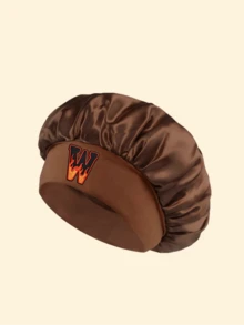 1pc Men's Brown Satin Sleep Bonnet With Halloween‑Vibe A‑Z Alphabet Flame‑Style, Elastic Band Hair‑Friendly Hair Care Accessory For Hair Protection - Brown - View 25