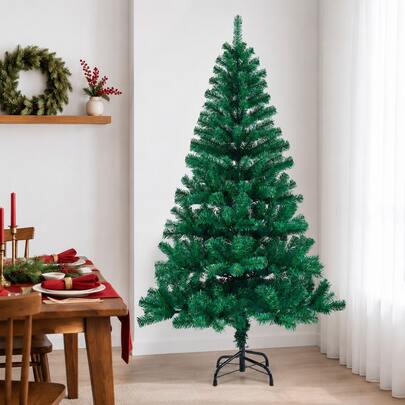 1pc 210cm Green Artificial Christmas Tree, Classic PVC Cone-Shaped Holiday Tree With Layered Branches And Foldable Metal Base, Reusable Indoor Decoration For Christmas, New Year, Home, Office, Store And Winter Party