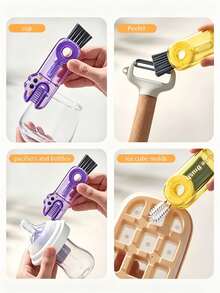 2pcs 3-In-1 Cup Lid Cleaning Brush - Multi-Functional Brush, Suitable For Insulated Cup Lids, Water Bottle Lids And Cups, Detachable Mini Brush, Can Clean Hard-To-Reach Areas (Cute Cartoon Design) - View 7