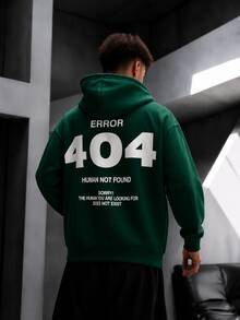Krometka Men's Autumn/Winter Street Style Numeric Element Print Hoodie Sweatshirt - Green - View 2