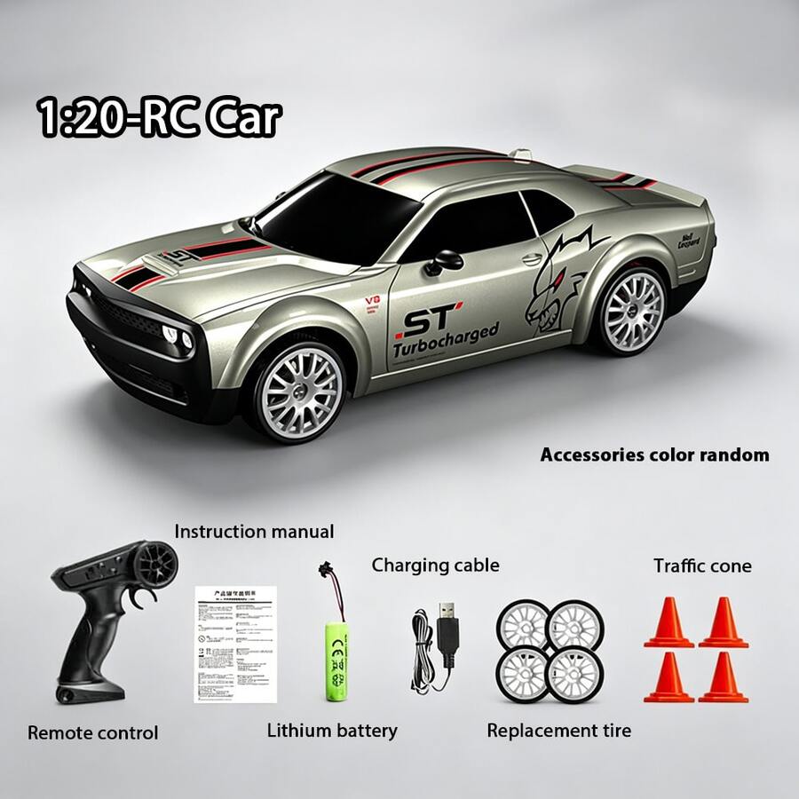 Xe drift RC 1:20, xe thể thao điều khiển từ xa với điều khiển đèn một chạm, đèn gầm trước sau, lốp drift và tốc độ, điều chỉnh ga điện tử 2.4GHz, quà tặng hoàn hảo cho thanh thiếu niên và trẻ em dịp Halloween, Giáng sinh, Lễ Phục sinh, sinh nhật và ngày lễ