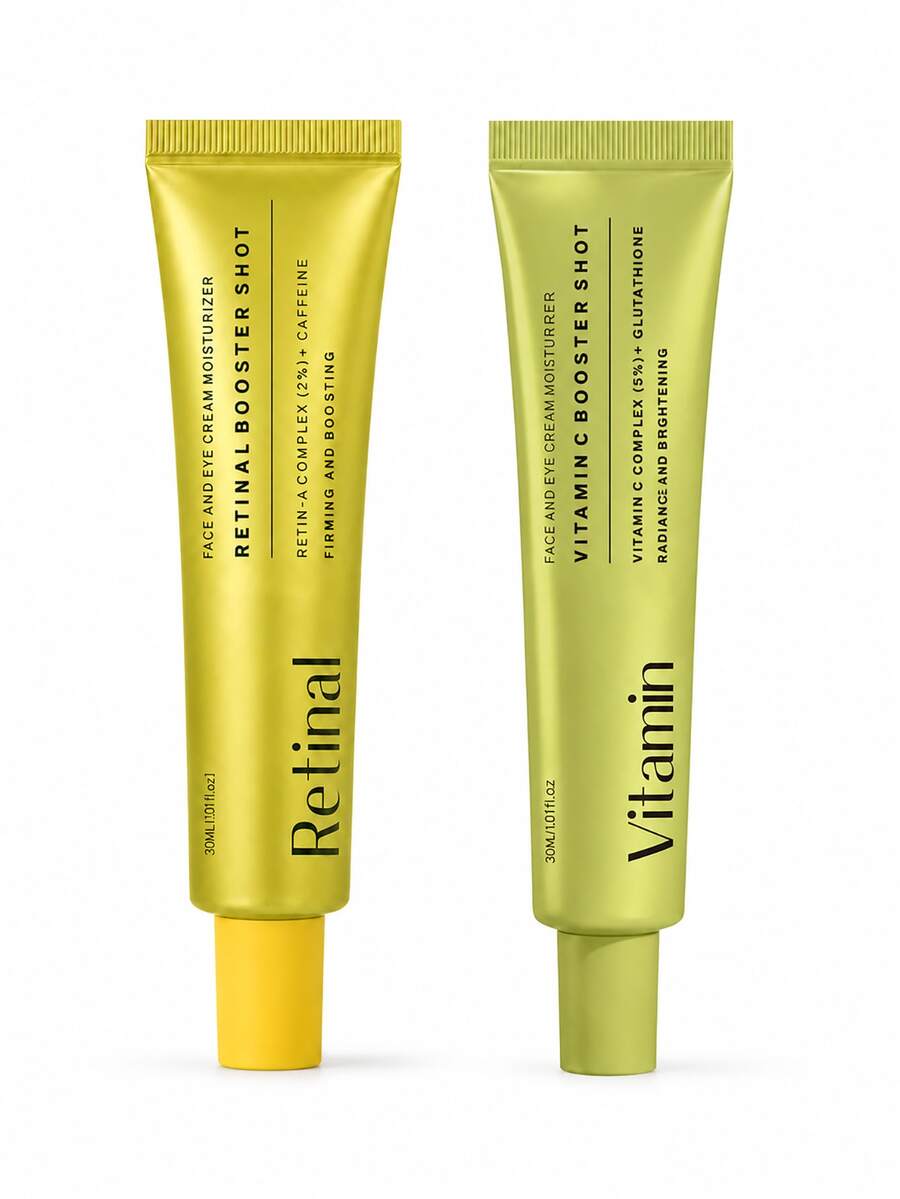 Conjunto de Soro com Vitamina C & Retinal Aprimorado, Vitamina C Pura + Retinal, Iluminador & Cuidados com Manchas, Refinamento de Poros, Suavização de Textura & Linhas Finas, Conjunto de Soro Facial para Cuidados com a Pele, Pele de Vidro Coreana, Cuidados Diurnos & Noturnos - Duo de Sérum Booster - Visão 1