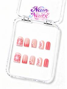 NAIO 10件/組 Y2K 手工穿戴式假指甲，裸粉橘漸層法式指尖，手繪 3D 葡萄柚片水果美甲，清新夏季水果風，適合派對與日常配戴，3 種尺寸棺材型/杏仁型/短方型，壓克力假指甲 - 彩色 - 查看 12