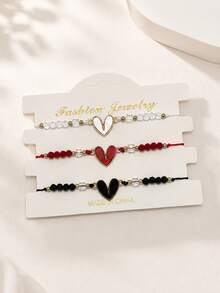 Multicolor Beaded Charm Bracelet For Women, Heart And Cross Design, Colorful Fashion Jewelry Accessory With Gold-Tone Accents For Casual Everyday Wear - Multicolor - View 10
