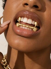 3PCS/Set Grillz Taring Vampir Tembaga Berlapis Emas 14K, Grillz Gigi Hip Hop, Perhiasan Gigi Unisex untuk Cosplay Halloween, Pesta Rapper & Streetwear Y2K - MultiWarna - View 1