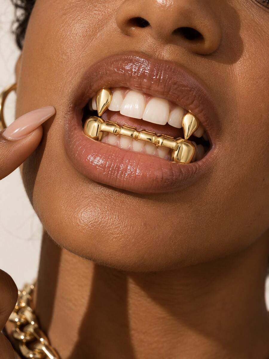 3PCS/Set Grillz Taring Vampir Tembaga Berlapis Emas 14K, Grillz Gigi Hip Hop, Perhiasan Gigi Unisex untuk Cosplay Halloween, Pesta Rapper & Streetwear Y2K - MultiWarna - View 1