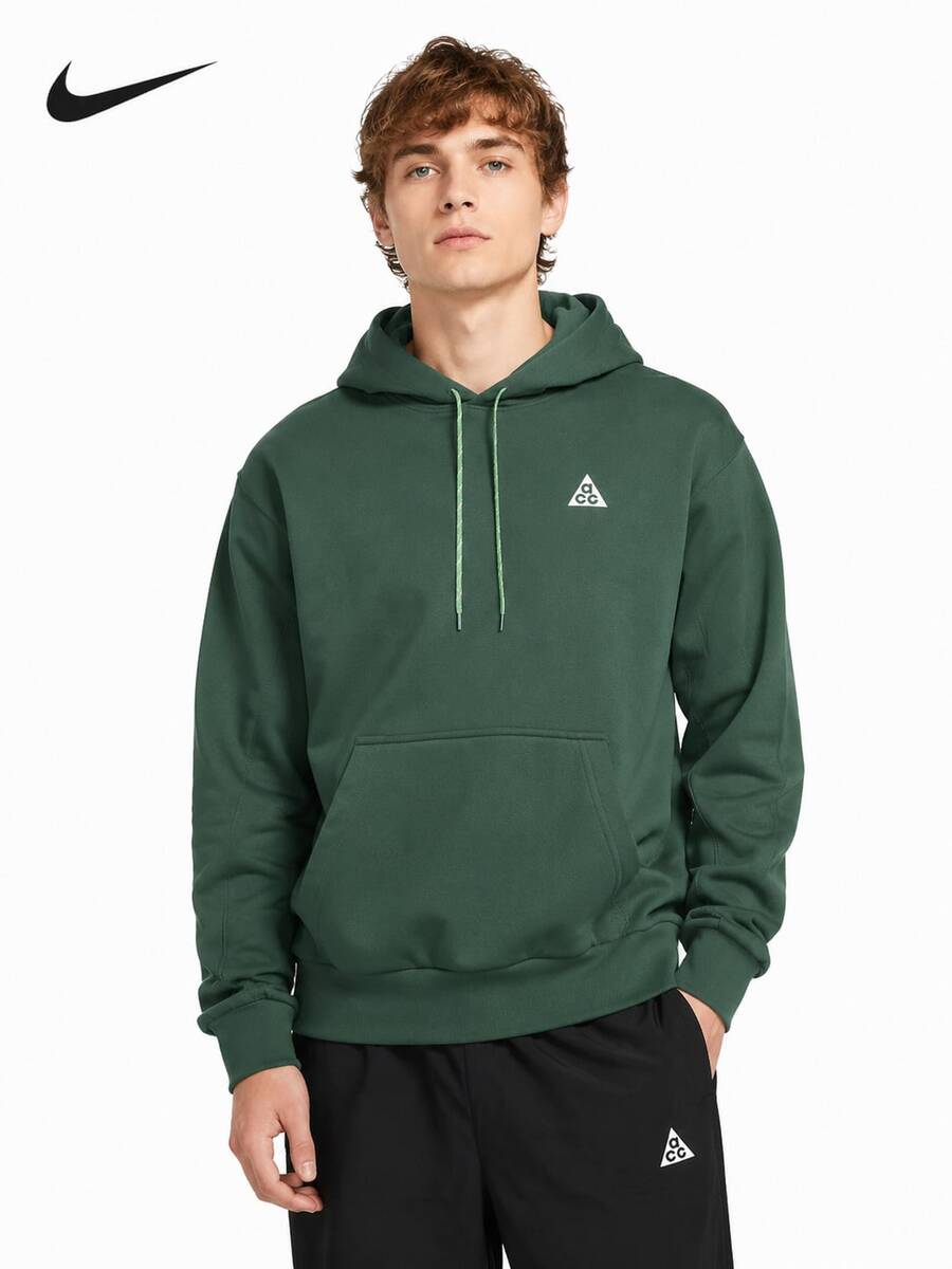 Nike 新款 Dri-FIT 速乾薄絨針織連帽男士衛衣 - 綠色 - 查看 1