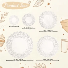 300sheets White Round Lace Paper Doilies, Disposable Decorative Paper Placemats Bulk, Elegant Doily Paper Pads For Dessert Fried Food, Wedding Tableware Decoration, Cake Packaging & Daily Table Serving - White - View 5