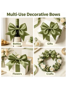 Self‑Adhesive Olive Green Satin Mini Bows 36PCS Fabric Bow Knot For Gift Wrapping Birthday Party Table Setting Wedding Invitation Envelope Decor - Multiple Styles - View 4