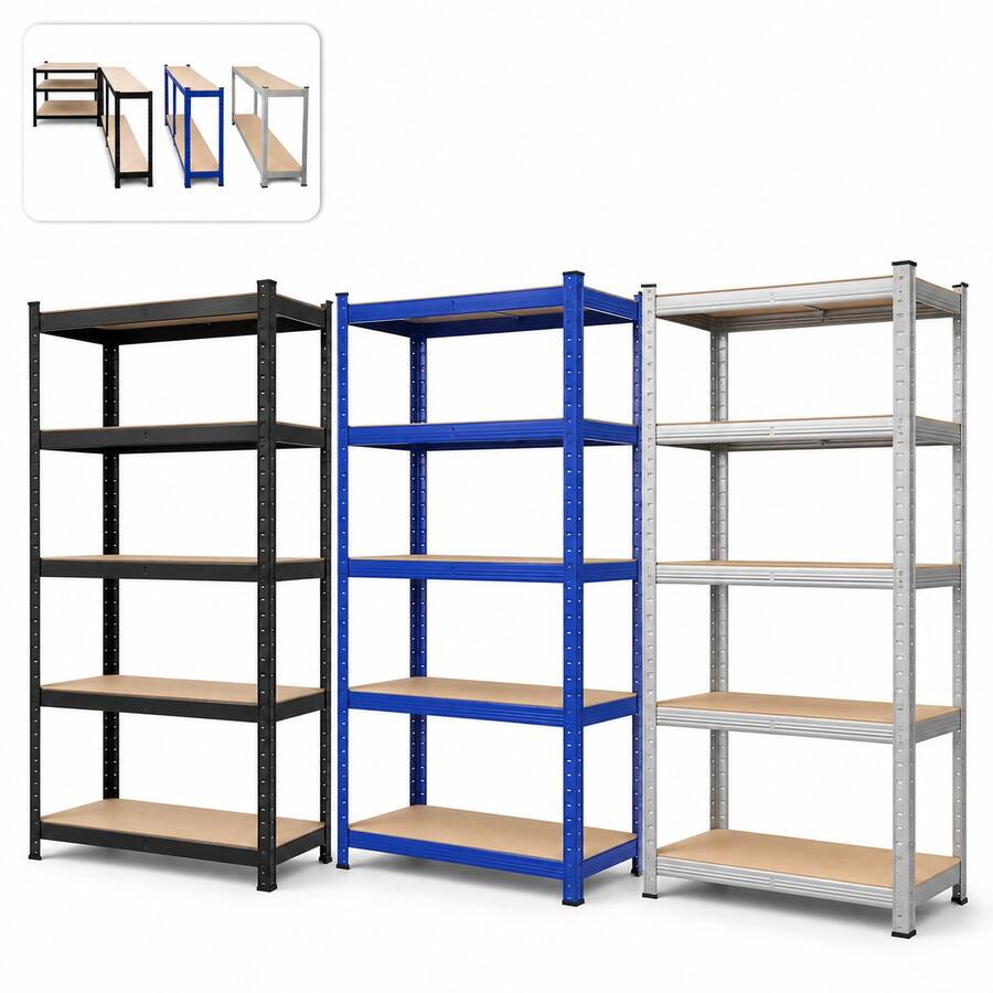 Royalswill Heavy-Duty Multi-Purpose Shelving, 150 Cm/180 Cm Screw-Free Storage Racks, Industrial Storage Racks, Extremely High Load-Bearing Capacity, Adjustable Shelves, Suitable For Living Rooms, Kitchens, Garages, Workshops, Supermarkets And Shops - Silver - View 1
