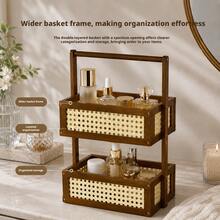 2-Tier Bamboo Cosmetic Storage Rack With Handle, Desktop Organizer For Perfume, Skincare, Beauty Products, Bathroom Vanity Shelf, Bedroom Dressing Table Makeup Display Rack - View 10