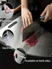 1pc Stainless Steel Double-Sided Cutting Board, Kitchen Rolling Pin, Antibacterial, Hanging Hole - Silver - View 3