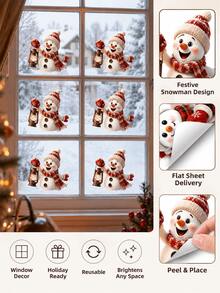 1pc Charming Snowman Window Decal With Cute Winter Lantern Applique, Home Decor, Double-Sided Static Cling, Suitable For Glass Door Display, Living Room, Bedroom, Store Window, Holiday Decoration, Holiday Party Window Decor Accessory, Christmas Window Sticker - Multiple Styles - View 2
