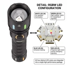 RGB LED Flashlight Zoomable Multi Color Torch, USB Rechargeable Red Green Blue Light, Alonefire Portable Flash Light For Outdoor Camping, Hunting, Fishing, Hiking, Selfie & Photography Fill Light - Multicolor - View 4