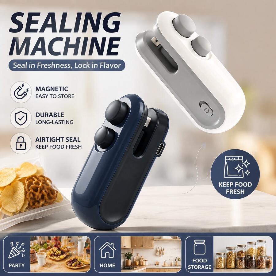 USB Home Sealer/Snack Sealer, Portable Handheld Plastic Sealer With Magnetic Closure, Includes Charging Cable - White - View 1