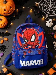 asmodee Marvel Spider-Man All-Over Print Casual Backpack, Bold Spider Mask Front Graphic Daily Bag, Full Print Spider-Man And Cobweb Pattern, Adjustable Thickened Shoulder Straps - Multicolor - View 2