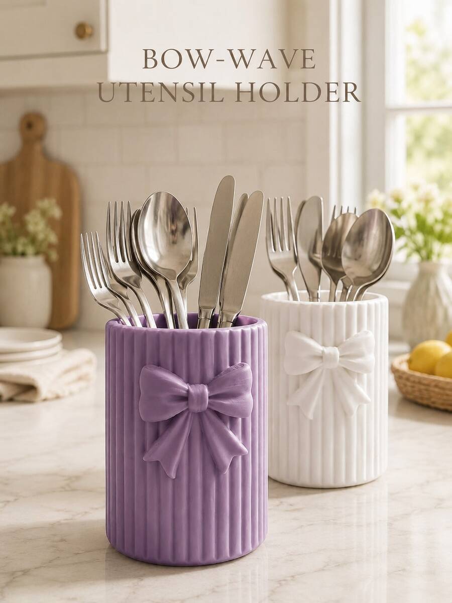 1PC Bowknot Wavy Pattern Multi-Functional Storage Organizer Box - Tableware Storage Box, Desktop Organizer (Suitable For Storing Tableware, Straws, Tea Bags, Pens, Remote Controls); Compact And Space-Saving, Suitable For Kitchen, Office, Living Room - Multicolor - View 1