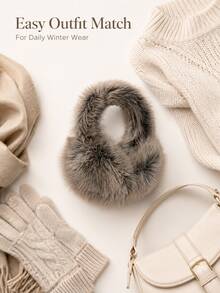1pc Women's Cream Solid Color Plush Ear Muffs, Warm & Fashionable Autumn Outfit - Multicolor - View 8
