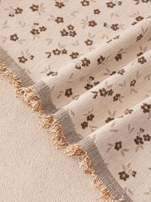 1pc Cream Vintage Small Brown Floral Sofa Throw, With Tassel Edge, Soft Universal Sofa Protector Blanket, Retro Decorative Sofa Cover, Create Cozy Living Room Atmosphere - Khaki - View 5
