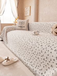 1pc Cream Vintage Grey Floral Sofa Throw Blanket With Tassel Edge, Soft Universal Sofa Protector, Decorative Retro Sofa Cover, Create Cozy Living Room Atmosphere - Grey - View 8