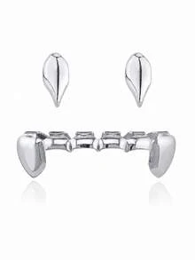 3PCS/Set Grillz Taring Vampir Tembaga Berlapis Emas 14K, Grillz Gigi Hip Hop, Perhiasan Gigi Unisex untuk Cosplay Halloween, Pesta Rapper & Streetwear Y2K - MultiWarna - View 7