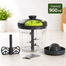 3-In-1 Manual Food Chopper 500ml With 3 Stainless Steel Blades, Pull Cord & Mixing Attachment, Multi-Purpose Vegetable Cutter For Onion, Garlic, Herbs, Fruit, Nuts & Vegetables - Black - View 7