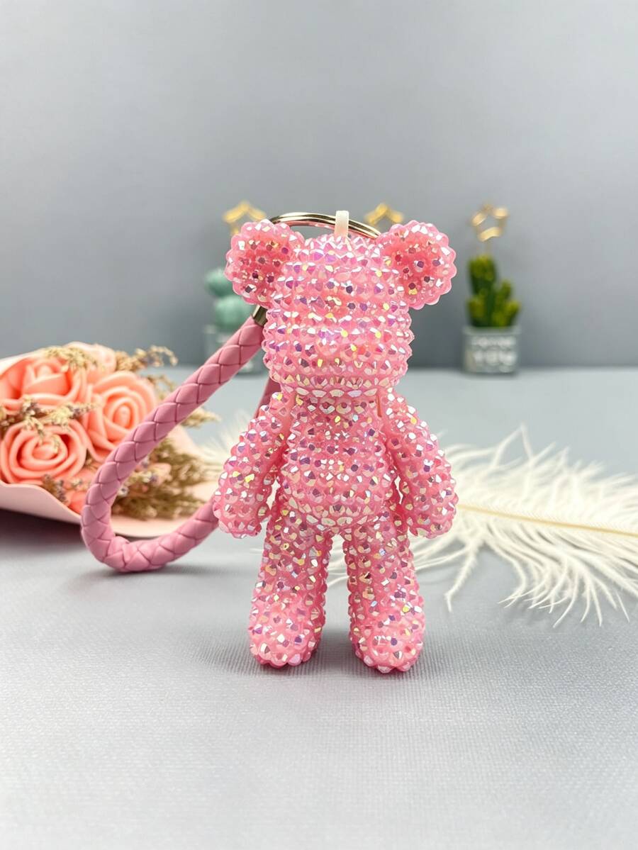 DIY Bear Charm Making Kit, Colorful Rhinestones And Beads With Bear Pendant, Gem Picker, Glue And Keychain Accessories, Handmade Craft Supplies For Bags, Phone Chains And Keychains