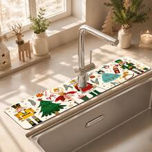 1pc Merry Christmas Faucet Mat, Nutcracker Sink Faucet Absorbent Pad, Drainage Mat, Suitable For Kitchen, Bathroom Sink, Countertop, Drainage Mat, Diatomaceous Earth Material, Trimmable, Quick Dry Mat - Multicolor - View 3