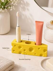 1pc Fun Cheese Block Toothbrush Holder With 3 Storage Slots, Bathroom Countertop Organizer For Toothbrush, Toothpaste And Toiletries, Cute Home Decor Accessory, Bathroom Sink Countertop Accessory, Toothbrush Holder, Brush Holder, Gift - Multiple Styles - View 7