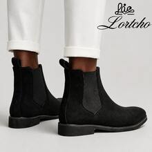Men's Retro British Chelsea BootWith Chain Decor, Suede Ankle Boots - Black - View 6