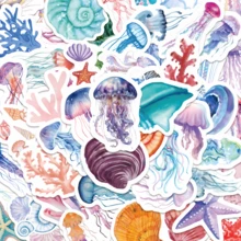 52pcs Watercolor Jellyfish & Ocean Life Stickers Pack, Aesthetic Sea Animal Decals With Shells, Coral & Starfish Designs For Laptop, Journal, Water Bottle & Scrapbooking - Alien - View 9