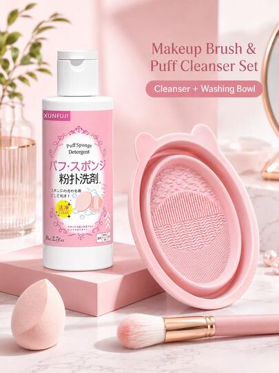 Conjunto de Limpador de Pincéis e Esponjas de Maquiagem com Tigela de Limpeza, Limpa Profundamente Pincéis e Esponjas de Maquiagem, Remove Resíduos de Maquiagem e Óleo, Cuidado Suave para Pincéis de Base, Pincéis de Sombra e Outras Ferramentas de Maquiagem, Adequado para Uso Doméstico, Salão e Viagem
