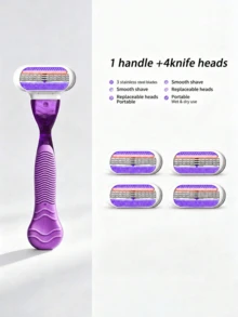 1 Handle + 4/8 Blades Set, 8/12 Blades Women's Bikini Manual Hair Removal Tool, 3-Layer Stainless Steel Razor Blades, Replaceable Safety Razor Blades - Purple - View 9