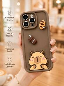 可愛棕熊咖啡麵包 3D 裝飾手機殼，奶咖風個性化保護殼，適用於 iPhone 18 Pro Max/18 Pro/17/16/15/14/13/12/11/Pro/Pro Max/X/XR/XS/XS Max/7/8/Plus，兼容 /Honor - 卡其色 - 查看 9