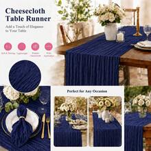 6 Pack Navy Blue Cheesecloth Table Runner, Crinkle Gauze Table Runner, Rustic Boho Sheer Table Decor For Wedding, Thanksgiving, Fall, Bridal Shower, Baby Shower, Birthday Party, Christmas And Farmhouse Home Decor - Navy Blue - View 6