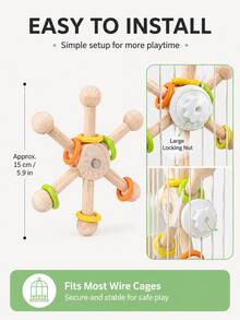 1pc 360° Rotating Wooden Bird Cage Doll With Colorful Rings, Parrot Interactive Rotating Intelligence Doll, Natural Wood Hanging Doll, Suitable For Parrots, Cockatiels, Lovebirds, Sun Conures, Small Bird Cage Accessory - A+B - View 4