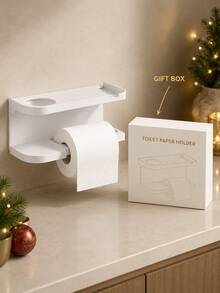 1pc Toilet Paper Holder With Shelf, Wall-Mounted No-Drill Installation (Free Adhesive Strips), Multi-Functional Bathroom Paper Towel Rack, Space-Saving Design, Suitable For Bathroom, Kitchen And Bedroom, Bathroom Decor Accessory - Multicolor - View 8