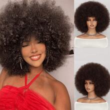 DZfirst Afro Kinky Curly Wig With Bangs Soft Short Afro Wig For 70s Synthetic Cosplay Wig Calico Hiar - Multicolor - View 7