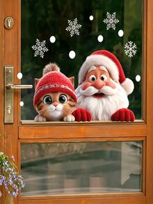 1pc Delightful Christmas Window Clings With Static Adhesion Double Sided Xmas Glass Decals For Homemakers And Retailers Removable Santa Window Stickers For Glass Door Showcase Display Holiday Glass Decals Home Room Decor Christmas Window Decals - Multiple Styles - View 7