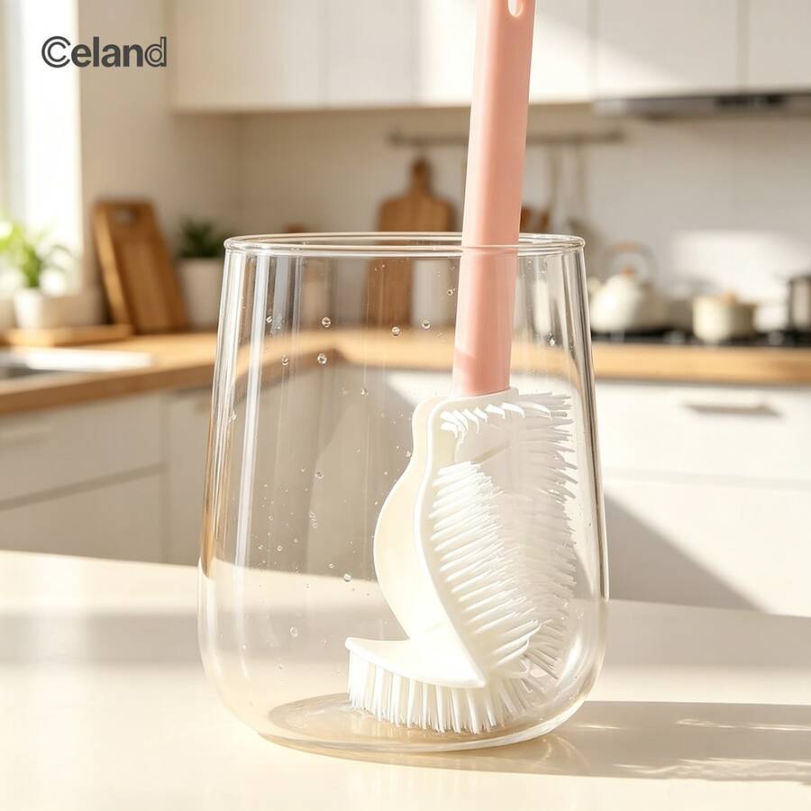 1pc 360° All-Round No Dead Angle Silicone Cleaning Brush With Foldable Head - Long Handle, Reusable Bottle And Cup Brush, For Kitchen And Home Use, Multi-Function Brush, Cup Brush