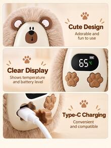 Mini Plush Pet Reusable Hand Warmer, Rechargeable Portable Pocket Hand Heater, 3 Adjustable Heat Levels, Outdoor Hand Warmer, Winter Essential Accessory, Halloween Christmas Gift - Multiple Styles and Colors - View 6