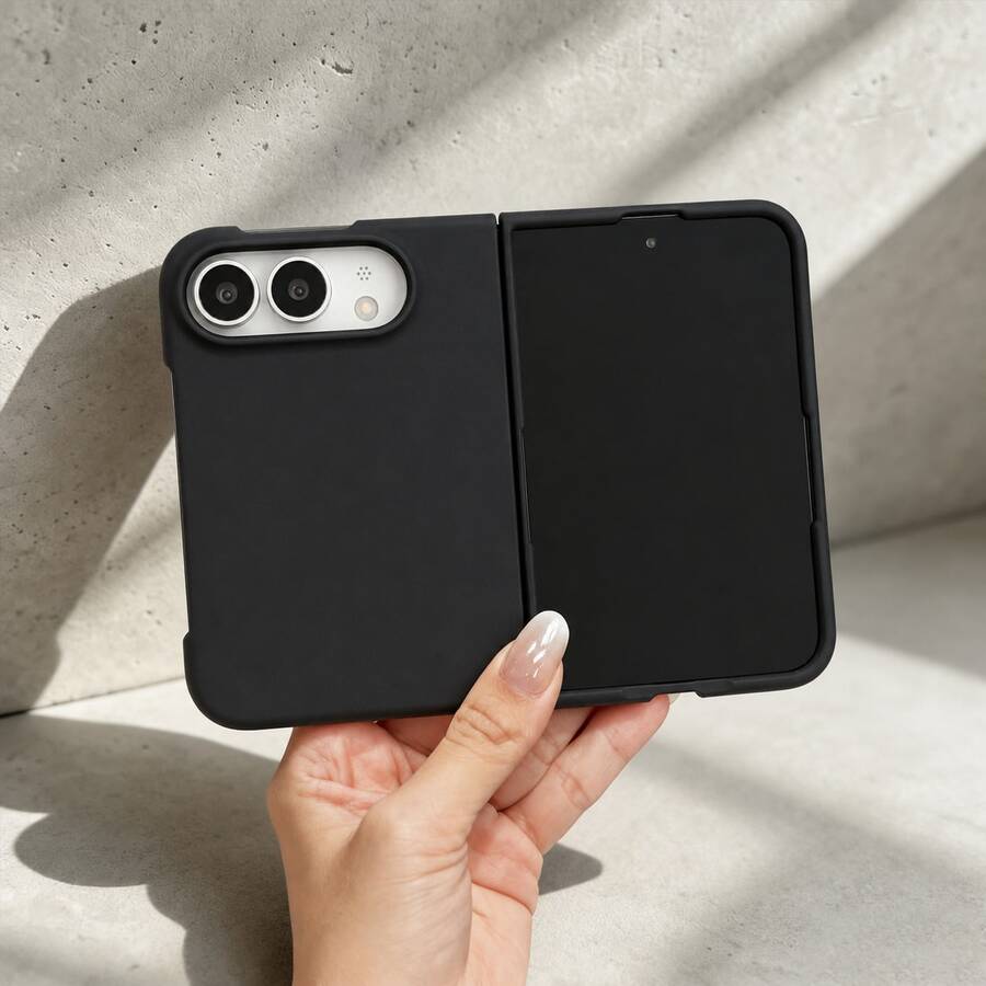 適用於 iPhone 18 Duo 折疊手機殼，Ins 馬卡龍純色親膚感外殼，分體雙片式設計，細膩矽膠觸感全包覆防摔耐髒，極簡中性保護外殼 - 黑色 - 查看 1