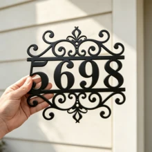 4 Sizes Available!Custom Metal House Number Sign, Ornate Scroll Wrought‑Iron Style Address Plaque, Personalized Black Cutout House Numbers, Weather‑Resistant Outdoor Wall Decor For Front Door, Porch, Gate, Housewarming Gift - Black - View 3