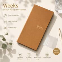 1pc Weekly Planner Notebook With Transparent Cover, Solid Color PU Leather Gold Foil Cover, Lightweight And Portable Weekly Layout, Suitable For Time Management, Daily Schedule, Goal Tracking - Weeks Book Cover - View 9