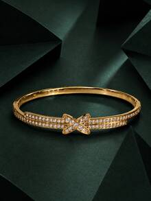 1pc Women's X-Shaped Cross Rhinestone Double Layer Open Bangle Bracelet, Luxury Geometric Line Design Wristband, Exquisite Sparkling Versatile Accessory For Daily Commute, Date And Party - S63245-w - View 7