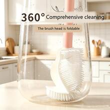 1pc 360° All-Round No Dead Angle Silicone Cleaning Brush With Foldable Head - Long Handle, Reusable Bottle And Cup Brush, For Kitchen And Home Use, Multi-Function Brush, Cup Brush - Multicolor - View 3