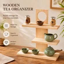 多層木製桌面展示架，鏤空設計桌面茶具收納架，分層收藏品整理架，裝飾性茶具、迷你擺件、香水、小配件展示架，適用於桌面、茶室、臥室裝飾 - 香檳色 - 查看 6