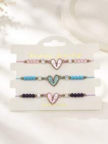 Multicolor Beaded Charm Bracelet For Women, Heart And Cross Design, Colorful Fashion Jewelry Accessory With Gold-Tone Accents For Casual Everyday Wear - Multicolor - View 12
