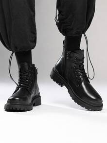 Men High-Top Leather Riding Boots - Black - View 1