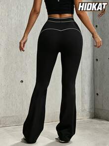 Hidkat Legging Wanita Warna Polos dengan Karet Pinggang Tinggi dan Potongan Ketat, Model Flare Rajut - Hitam - View 3